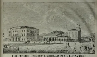 Budova prvního&nbsp; pražského&nbsp;nádraží v  r. 1845 (dnes Masarykovo)